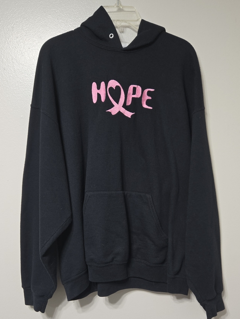 Jerzees Black Hoodie with Pink HOPE Ribbon Graphic 2XL